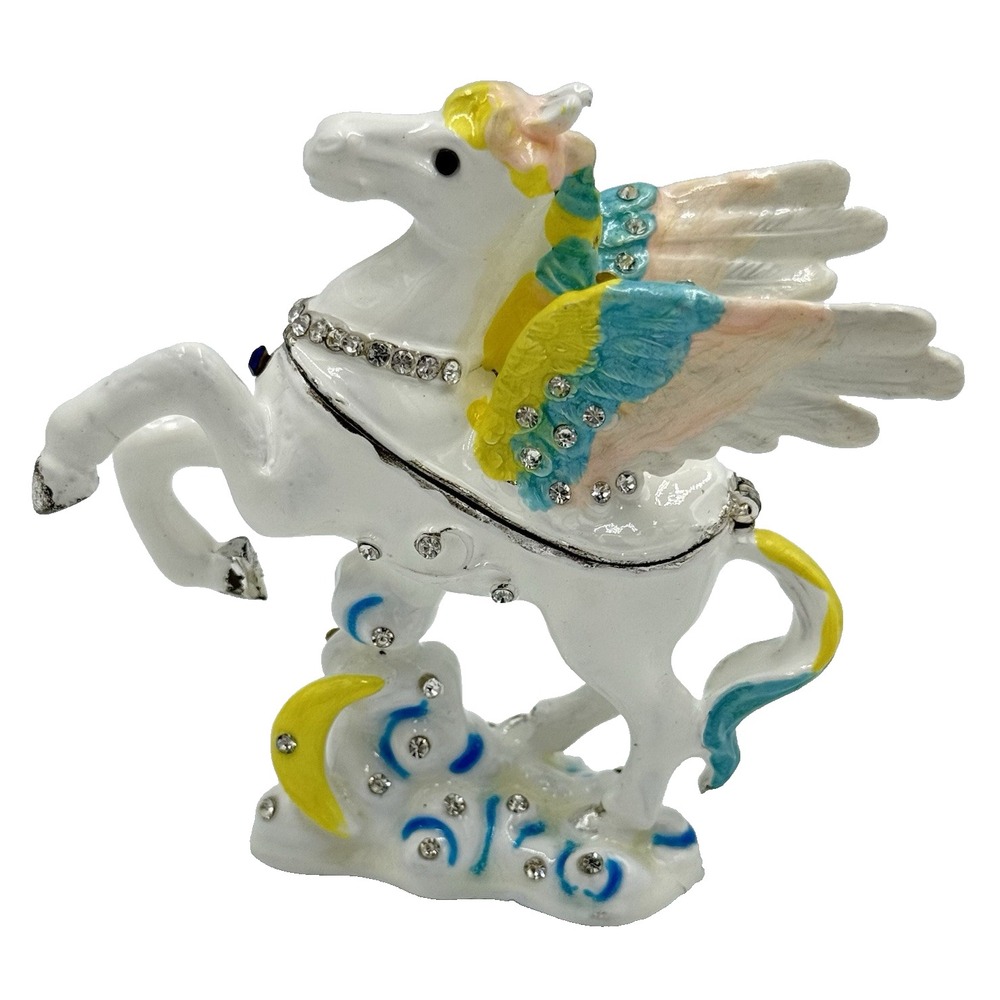 Jeweled Pegasus Winged Horse Trinket Box Rhinestone Enamel Fantasy Celestial NIB